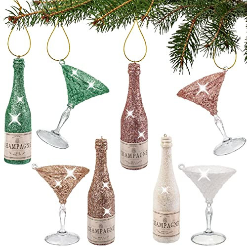 alles-meine.de GmbH 2 Stück Anhänger/Weihnachtsbaumkugel/Deko Figur Sekt & Cocktailglas 14 cm - Innen & Außen - bruchfest - Kunststoff - wetterfest + wasserfest - Weihn..