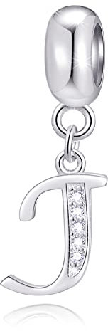 Buchstabe J Charms Initials J Alphabet Anhänger Perlen, 925 Sterling Silber Letra Charm Pendant mit klaren CZ, passen Pandora Moments Armband, Geschenke für Januar/Juni/Juli Geburtstag