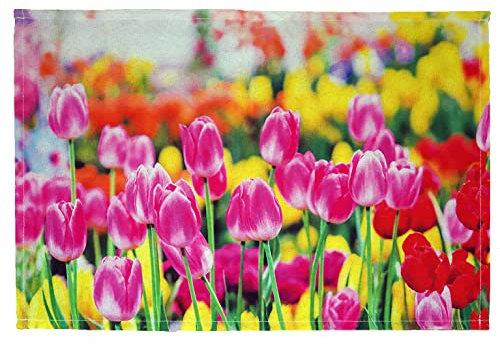 texpot 2 Stück Platzdeckchen 30 x 45 aus 100% Polyester Tulpen pink. rot & gelb