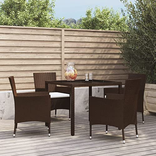 Festnight Sitzgruppe Rattan Garten 4 Personen,Essgruppe Outdoor 4 Personen,Polyrattan Essgruppe 4 Stühle Und EIN Tisch,mit Kissen Braun,Rattan Gartenmöbel Set Wetterfest
