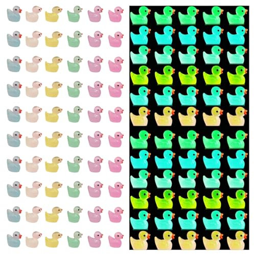 KWJEIULSOQ 120 Stück Mini Harz Enten Leuchtende Miniatur Harz Enten Bunt Mini Duck Small Duck Glow in Dark Tiere Figuren Rubber Duck Harz Enten Zum Basteln Enten für DIY Landschaft Dekorationen,Gifts