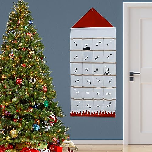 50 * 120cm Adventskalender zum Befüllen Wand, Adventskalender Stoff Wandbehang mit 24 Taschen Adventskalenders Wandteppich, Weihnachtskalender zum Aufhängen Weihnachtsdeko Party Favors (Rot)