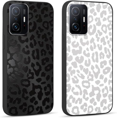 Yoedge 2 Stück HandyHülle für Xiaomi 11T / 11T Pro 5G Hülle 6,67,Schutzhülle für Xiaomi 11T 5G Case 3D Leopard Muster Design Aesthetic Mädchen Junge Geschenk Weich TPU Silikon Stoßfest Cover, Schwarz