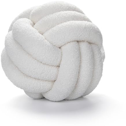 RZYW Knotenkissen Rundes Kugelkissen,Lamm Samtsofa Knoten Ball Kissen Plüsch Kissen Weiche Handarbeit Geknotetes Wurfkissen Für Couch Bett Auto Büro,Beige White,D 22CM
