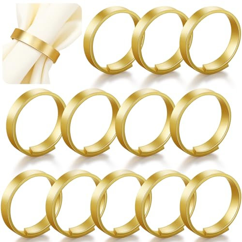 Lallisa Goldene Serviettenringe für Stoffservietten, Metall, Hochzeit, Serviettenhalter, Ringe für Leinen, glatter Stoff, Tischservietten, Geburtstag, Abendessen, Party-Dekoration (12 Stück, einfach)