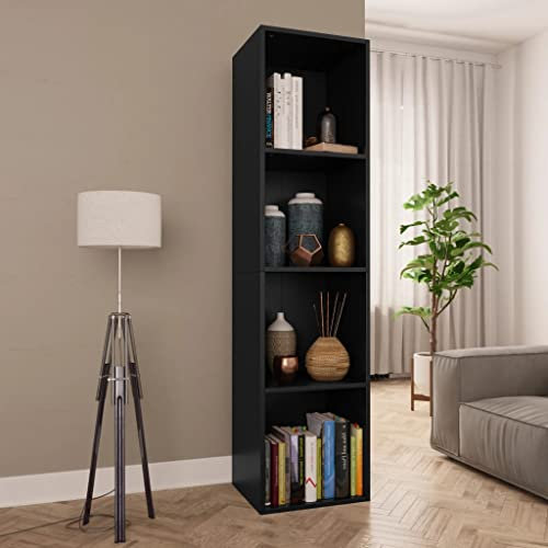 ULUYYUC Würfel-Regal Raumtrenner hochschrank BücherregalBücherregal/TV-Schrank Schwarz 36 x 30 x 143 cm Spanplatte Geeignet für Büro, Wohnzimmer, Schlafzimmer