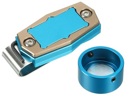 PATIKIL Porte-Craie Magnétique pour Billard, Étui Rond en Alliage D'Aluminium pour Craie de Queue de Billard avec Clip de Ceinture pour Accessoires de Sport de Snooker, Bleu Marron