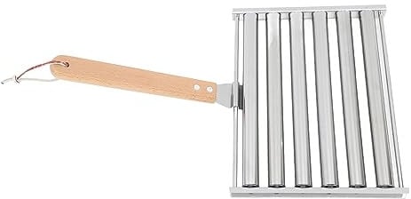 Hot-Dog-Roller aus Edelstahl, 5 Hot-Dog-Kapazität, Grill-Wurstroller mit Hochglanzpolierter Oberfläche, Länglicher Holzgriff für Partys und Grillen Im Freien (100 x 24 x 24 cm)