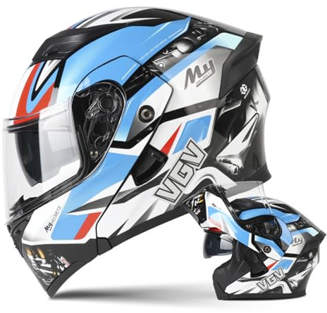ZXJDP Klapphelm Modularer Motorradhelm für Männer und Frauen, DOT/ECE-zugelassener Integralhelm mit Doppelvisier, Leichter Roller Helm Jet Helm Mopedhelm Vollvisierhelm,Blau,M