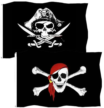 Piratenflagge 90*150cm,2 PCS Piraten Flagge,3'x 5'Schädel Flagge,Fahne mit Totenkopfdesign,Kreuzmesser-Flagge und Jolly Roger Flagge,Jolly Roger Piraten Flagge,für Piraten Party,Halloween Dekoration