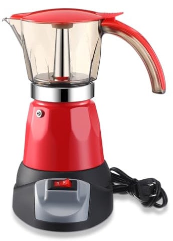 Lemosae Electric Espresso Maker Transparent Coffee Maker Electric Moka Pot Portable Aluminum Coffee Pot Italian Moka Maker with Detachable Base, Coffee Gift for Women Men Home Travel (Magenta,6 Cup)