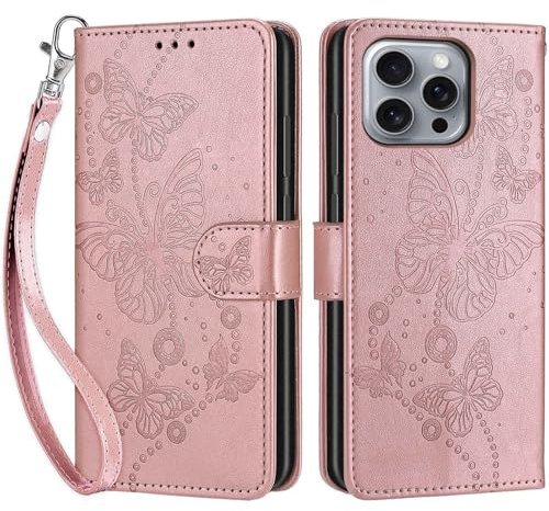 Cover per iPhone 16 Pro Max Cover Custodia a Libro Portafoglio Pelle con Porta Carte Flip Case Protettiva Custodia per iPhone 16 Pro Max,Oro rosa