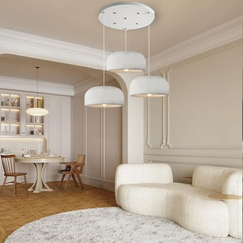 LYSDjia Pendelleuchte Moderne Kreative Japanischer Wabi-Sabi-Stil E27 Weißer Kronleuchter Esstisch Hängeleuchte Innenbeleuchtung Verstellbare Heimdekoration Pendellampe Für Esszimmer Küche Inselleucht