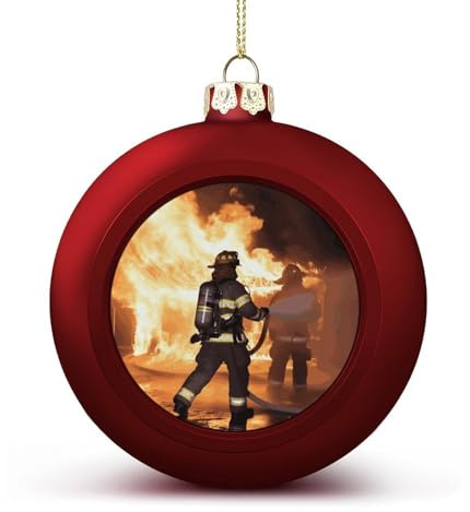2024 Weihnachtskugel-Ornamente, 6,1 cm, bruchsicher, Feuerwehrmann, Flamme, Weihnachtsbaumschmuck, Kugeln, roter Stil, hängende Weihnachtsschmuck für Weihnachtsbaum, Feiertagsdekoration