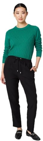 Izabel London Plain Drawstring Waist Slim Trousers for Women UK with a tie Front and a Drawstring high Waist. Black