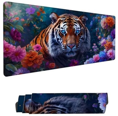 Gaming Mouse Pad 23.63x11.82x0.12in Large Mouse Mat Tiger Mouse Pad,Desk Mat Flower Mousepad with Stitched Edges,Keyboard Mat with Water Resist Surface,Improved Precision and Speed,Boy Gifts Hs-280