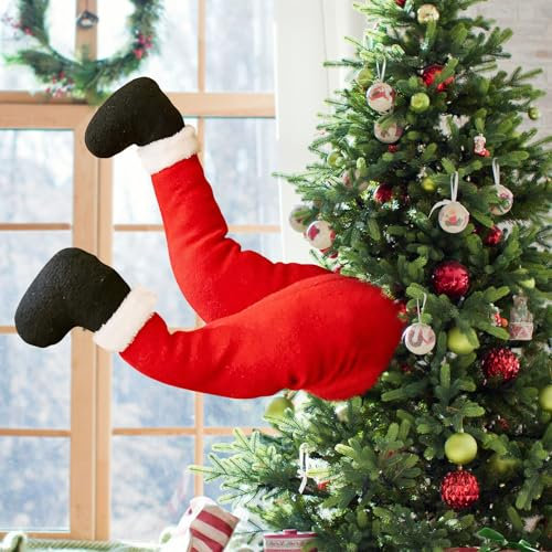 GZWY Weihnachtsdeko Weihnachtsmann Beine Deko, 38cm Weihnachtsmann Beine mit Bewegung Weihnachtsmann Beine für Tannenbaum Ornament zum Aufhängen für Weihnachtsbaum Weihnachtsdekoration (A)