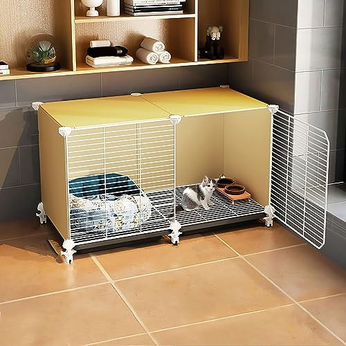KHLMSRXJ Katzenkäfige - Einschichtiges Katzengehege für den Innenbereich, mit Rollen zur Erhöhung der Höhe um 4 cm, Abnehmbarer Kleintierkäfig, ideal für 1–2 Katzen (Farbe: Hardcover-Paket,