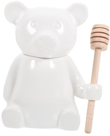 Cabilock Récipient À Miel En Forme D'ours Avec Pot En Céramique Cuillère En Bois Pots De Stockage De Miel Pour