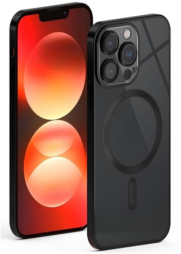 ONEFLOW Aura Case für iPhone 13 Pro Hülle kompatibel mit MagSafe, Handyhülle mit Kameraschutz, Schutzhülle für induktives kabelloses Laden, Silikonhülle Durchsichtig, Schwarz