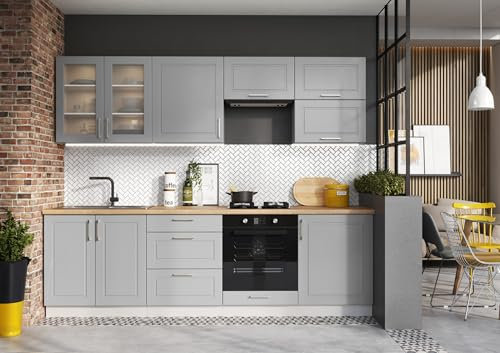 Kamazza Cuisine complète MIA 260 cm Emplacement Four et Lave-Vaisselle encastrable - Gris Mat