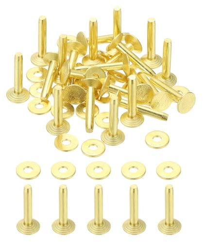 PATIKIL 9x3.3x19mm Rivets Et Rondelles En Cuir, 100 Ensembles Rivets Et Rondelles En Laiton Attaches Métalliques Tiges Pour Artisanat En Cuir, Ceintures, Colliers, Bricolage