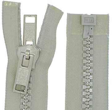 beidseitiger Reißverschluss Kunststoff teilbar GROB mit Doppel-Zipper für Zelte (hellgrau, 200cm)