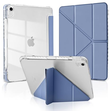 MuyDoux Custodia Origami per iPad 10ª Generazione 10,9 Pollici 2022/ iPad 11ª Gen A16 11 2025 con Portastilo, 5 Posizioni Regolabili, Cover Posteriore in Acrilico Trasparente Antiurto, Grigio Lavanda