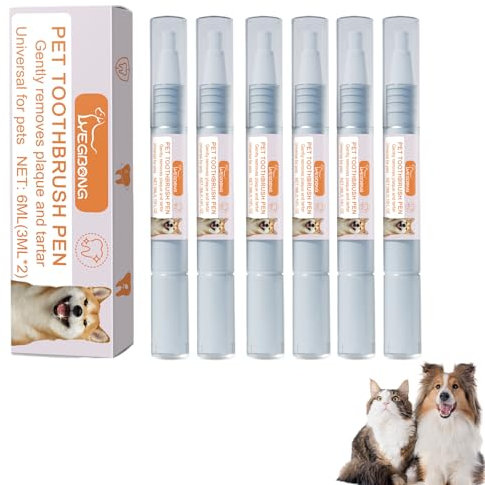 Landrain 6 Stück Zahnreinigung Hund Stift, Pet Oral Repair Gel Stift für Hunde Katzen Zahnstein und Mundgeruch Entfernen