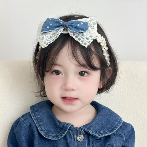 Baby Mädchen Stirnbänder Baby Blume Elastisches Stirnband Schleife Spitzen Weiches Haarband Schmetterling Knoten Satinband Haarschmuck Babygeschenke für Neugeborene(Blaue Blumenschleife)