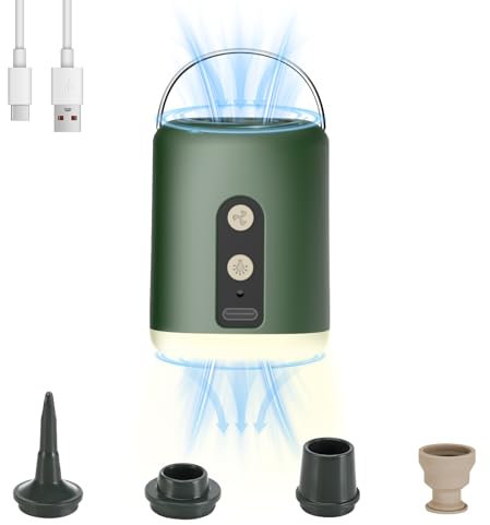Luziyun Pompa Elettrica per Materasso Gonfiabile, 1600mAh Pompa Elettrica Portatile, 4.5KPa Mini Pompa Sottovuoto Con 4 Ugelli,Luci e Borsa Conservazione per Materassi ad Aria, Piscina Giocattoli