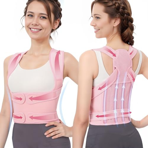 YISAILU Corrector Postura Espalda para Hombre Mujer: Transpirable y Ajustable Espalda Recta Corrección Postural,Invisible Entrenador Lumbares para Cuello Hombros Lumbar,Rosa Claro-S(23.6-31.5)