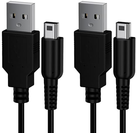 Zoye 2Pcs USB Power Charger Cable Cord for Nintendo DSI/ 3DS/ 3DS XL/NEW 3DS / NE W 3DS XL/New 2DS xL/New 2DS/2DS xl/2DS/Dsi xl (%Black)