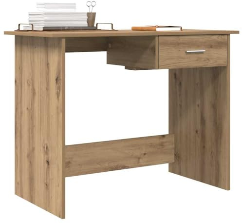 vidaXL Desk with Drawer Artisan oak 100 x 50 x 76 cm Engineered wood, Elegant Rustic Writing Desk, Compact Minimalist Office Table, Rectangular Workspace Furniture With Textured Drawers