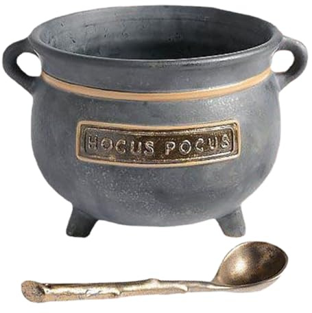 Serving Bowl - Witch Cauldron Snack Dish, Halloween Candy Container | Office Food Holder with Spoon for Popcorn Jelly Fruit, Chocolate Melting Nougat,