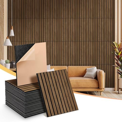 NZQXJXZ 24 Pack Acoustic Wall Panels, Sound Proof Panels for Wall | with Wood Veneer, 15.7x11.8x0.4 Inches Self-Adhesive Acoustical Soundproof Panels, Acoustic Treatment for Home Recording Room