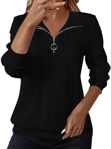 Women's Sweatshirts Women's Jumpers for Women UK Sweatshirts Lapel Half Zip Pullover Knit Cable Ladies Sweatshirt Long Sleeve Tops Fall Winter Sweaters Warm Hoodies Outfit Clothing Black XL