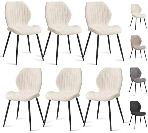 GrandCA HOME 6er-Set Esszimmerstühle, Gepolsterte Sitzstühle, Nordische Küchenstühle, Gepolsterte Stühle mit Metallbeinen, Stoffkissen, Beige