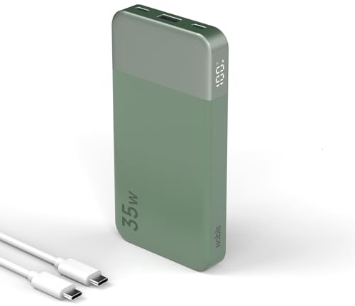 NOBIS Batería Externa Carga Rápida, 35W Power Bank 10000mAh Cargador Portátil con 2 USB-C y USB-A, con Pantalla Digital para Teléfono y Tableta