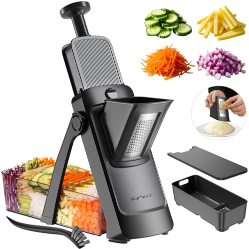 SupMaKin Mandoline Vegetable Slicer Plus, Adjustable Potato Slicer 8 in 1 | 1-8mm to Slice, Dice Julienne,Vegetable Chopper Food Cutter,Dishwasher Safe Colander Cheese Grater Gifts