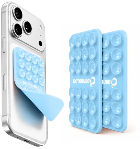 OCTOBUDDY - Silicone Suction Phone Case Adhesive Mount - Silicon Sticky Phone Grip with Higher Suction Power - Hands-Free, Strong Grip Holder for Selfies and Videos - Pack of 1 (Baby Blue, Large)