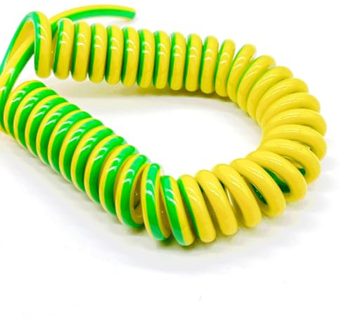 MIAOSHE Câble de mise à la terre à noyau unique, câble spiralé extensible de 1 mètre, jaune et vert Élasticité(5AWG 16mm2)