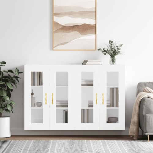 YNGBHFNOP Wandschränke 2 STK. Weiß Holzwerkstoff Hängeschrank Glas Vitrine Wandmontage Schrank Aufbewahrung Sideboard Aufsatz Regal Schlafzimmer Wohnzimmer Flur Deko 69,5x34x90 cm