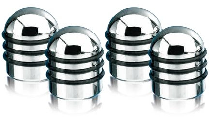 FOLIATEC AIRCAPS Ventilkappen Aluminium Auto Ventildeckel Ventilabdeckung Reifenventilkappen für 4 Räder, Chrom mit 3 schwarzen Gummiringen