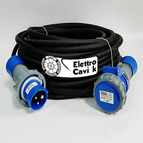 ® ELETTRO CAVI K - PROLUNGA ELETTRICA INDUSTRIALE 15 METRI PROFESSIONALE CAVO H07RN-F 3G2.5 MM² 3 POLI CAMPER CAMPEGGIO CANTIERE BARCA SPINA E PRESA 2P+T IP67 16 A 220 V PORTATA 2,5 KW