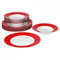 van Well Vario Speiseteller-Set 12-teilig - Tafel-Service für 6 Personen - flache Ess-Teller mit Ø 21,5cm & 6 tiefe Teller Ø 26,5cm - Porzellan-Service weiß mit Rand in Rot