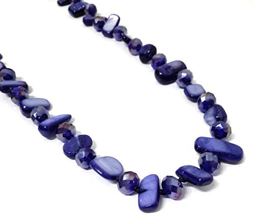 BRANDELIA Collares Largos de Colores Mujer Bisutería de Nácar y Perlas de Cristal, Azul Marino