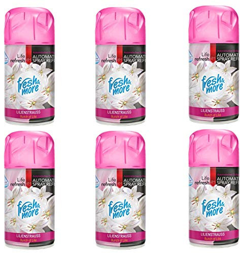 Fresh & More Lufterfrischer Nachfüller 6er Pack 250ml Plumeria & Wildrose - Duft Nachfüller kompatibel mit Air Wick Freshmatic, Glade Brise - Duftspray für Geruchsneutralisierung & Frische