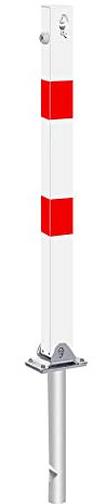 TMS PRO SHOP Klapp-Pfosten, rot/weiß, zum Einbetonieren, Dreikantschloss, 7 x 7 cm, 140 cm, Art.-Nr. 37195 | Absperrpfosten klappbar | Poller | Klapppfosten