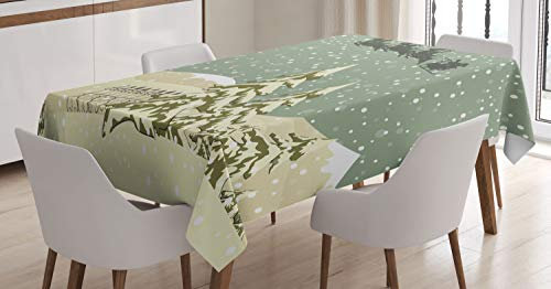 ABAKUHAUS Weihnachten Tischdecke, Weihnachtsmann-Ren, Wasserfest Waschbar mit Klar Sichtbaren Farben kein Verblassen Personalisiert, 140 x 240 cm, Beige Grün